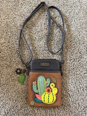 CHALA Cactus Dazzled Cellphone Crossbody Handbag RFID Green Brown
